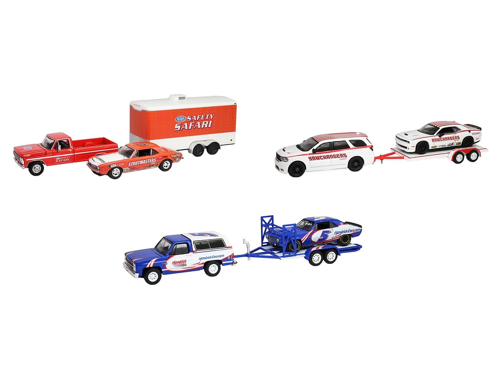 "Racing Hitch & Tow" Series #6 Set of 3 pieces 1/64 Diecast Model Cars by Greenlight - Image 2