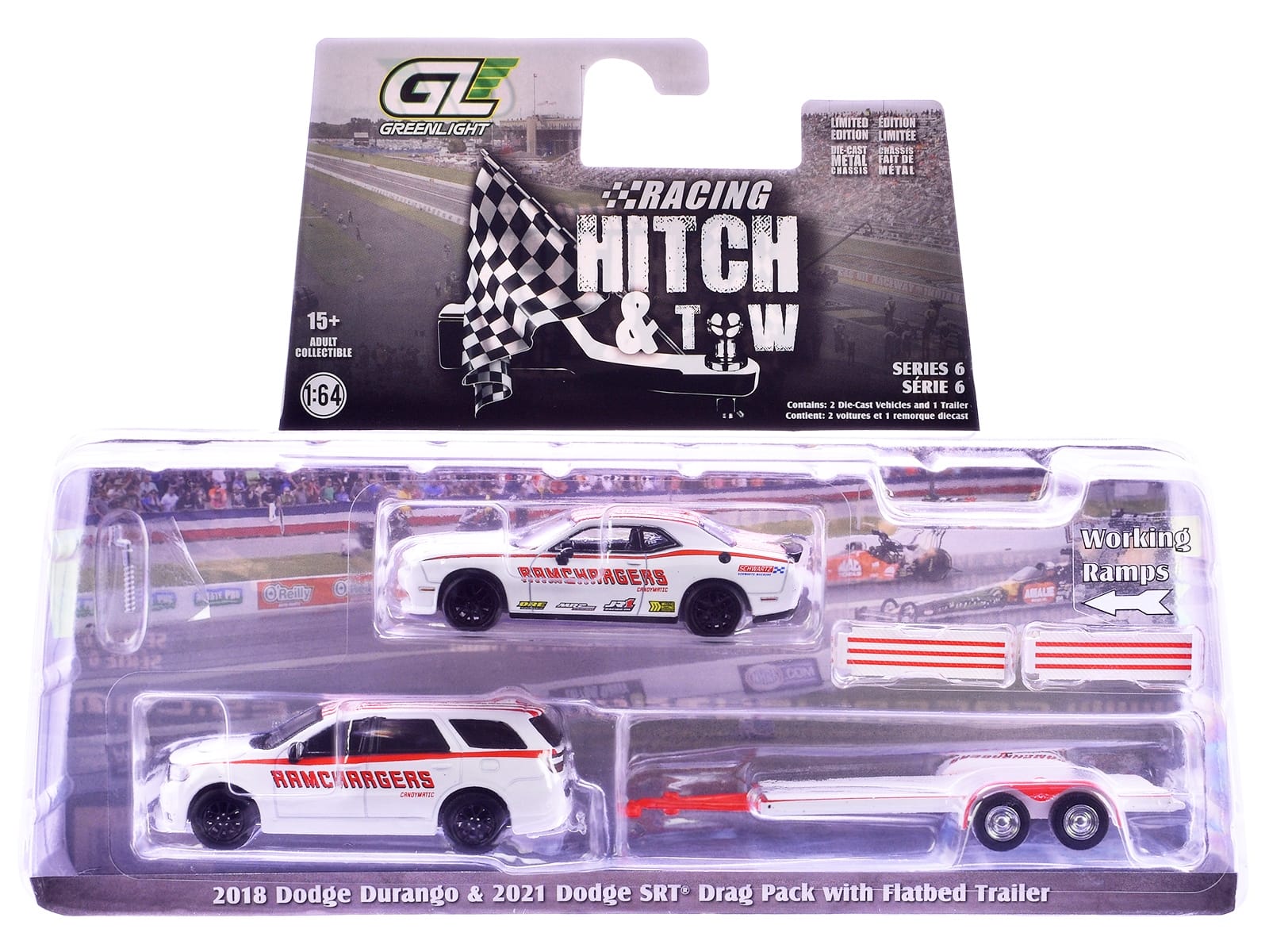 "Racing Hitch & Tow" Series #6 Set of 3 pieces 1/64 Diecast Model Cars by Greenlight - Image 5