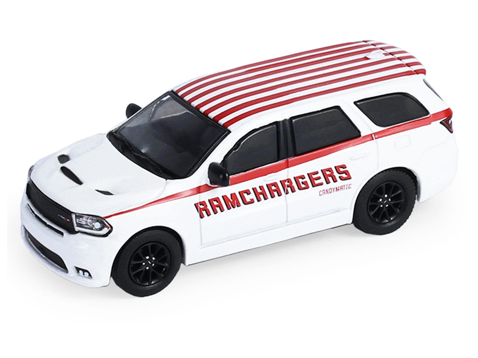 2018 Dodge Durango White with Red Stripes and 2021 Dodge Challenger SRT White with Red Stripes "Ramchargers" with Flatbed Trailer "Racing Hitch & Tow" Series 6 1/64 Diecast Model Cars by Greenlight - Image 5