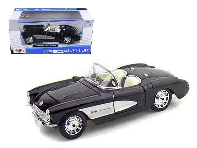 1957 Chevrolet Corvette Convertible Black 1/24 Diecast Model Car by Maisto