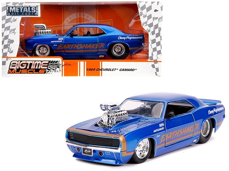 1969 Chevrolet Camaro “Earthshaker” Candy Blue with Gold Stripe “Bigtime Muscle” 1/24 Diecast Model Car by Jada