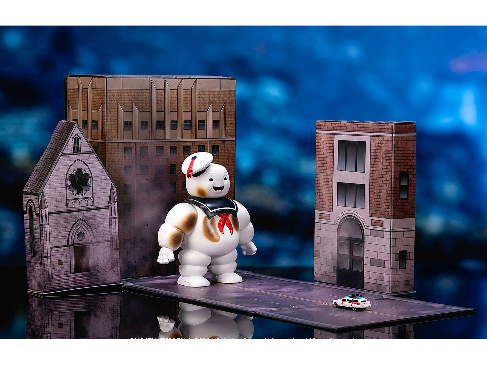 "Ghostbusters" 6" Stay Puft Marshmallow Man Figure with Nano Ecto-1 Car Diorama Set "Ghostbusters" (1984) Movie "Next Level" Series Model by Jada - Image 4