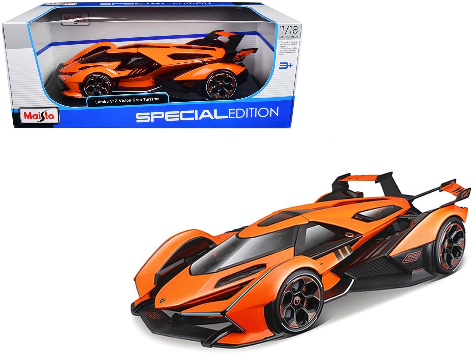 Lamborghini V12 Vision Gran Turismo Orange Metallic “Special Edition” 1/18 Diecast Model Car by Maisto