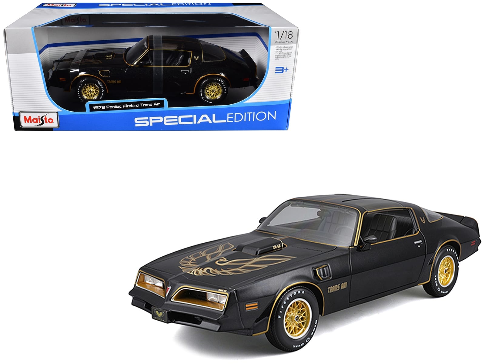 1978 Pontiac Firebird Trans Am Black Metallic with Hood Graphics "Special Edition" Series 1/18 Diecast Model Car by Maisto - Image 2