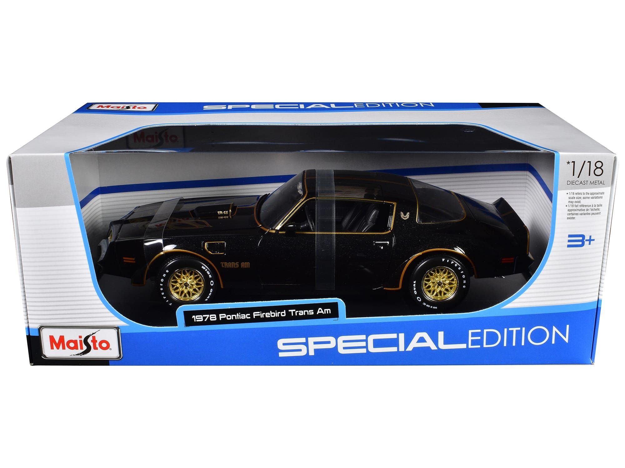 1978 Pontiac Firebird Trans Am Black Metallic with Hood Graphics "Special Edition" Series 1/18 Diecast Model Car by Maisto - Image 3