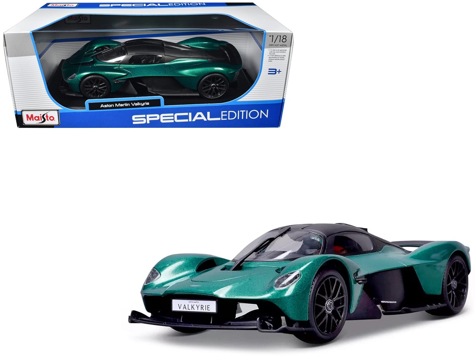Aston Martin Valkyrie Green Metallic with Matt Black Top "Special Edition" Series 1/18 Diecast Model Car by Maisto - Image 3