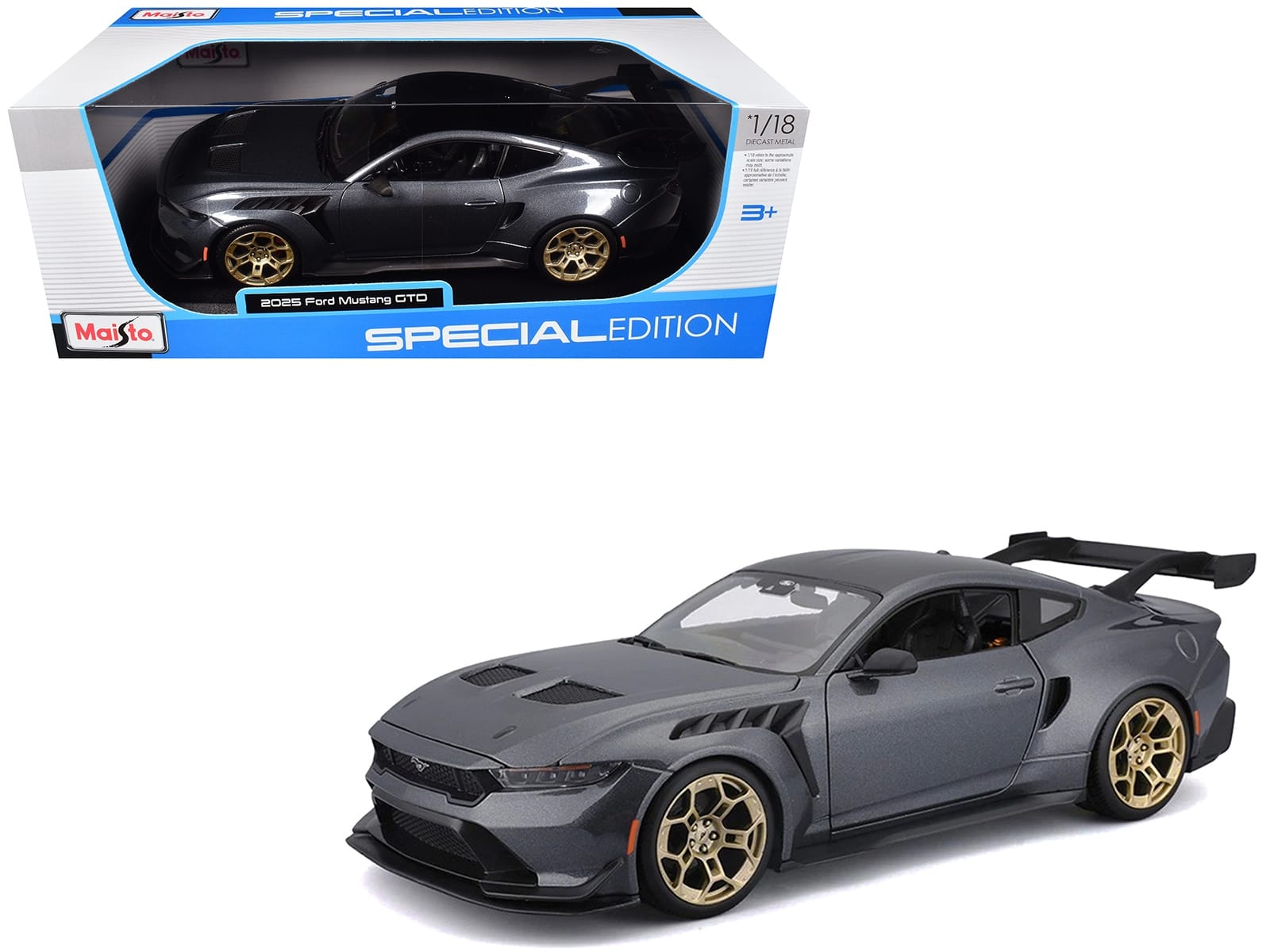 2025 Ford Mustang GTD Dark Gray Metallic with Black Top "Special Edition" Series 1/18 Diecast Model Car by Maisto