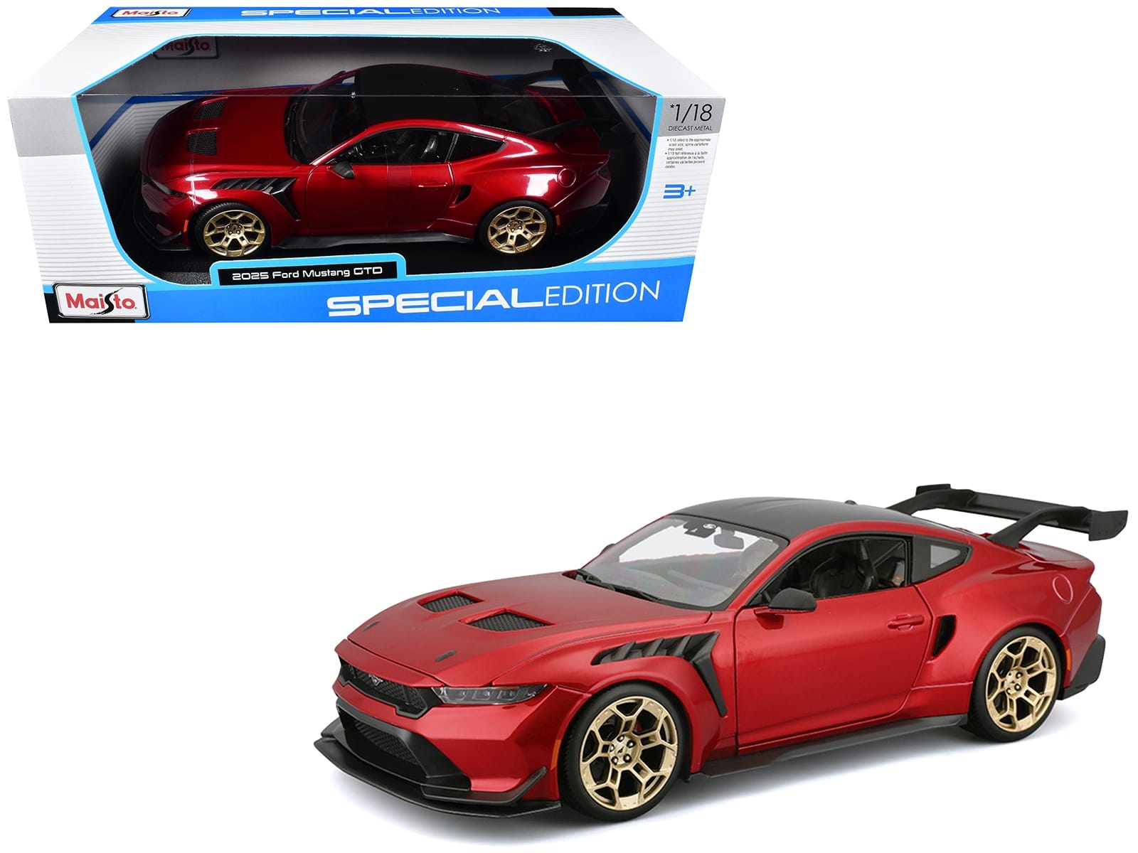 2025 Ford Mustang GTD Red Metallic with Black Top "Special Edition" Series 1/18 Diecast Model Car by Maisto