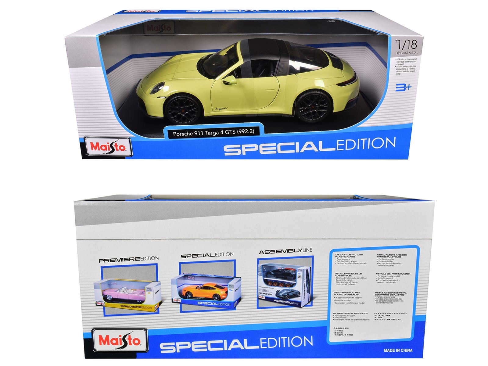 Porsche 911 Targa 4 GTS (992.2) Yellow with Black Top "Special Edition" Series 1/18 Diecast Model Car by Maisto - Image 3