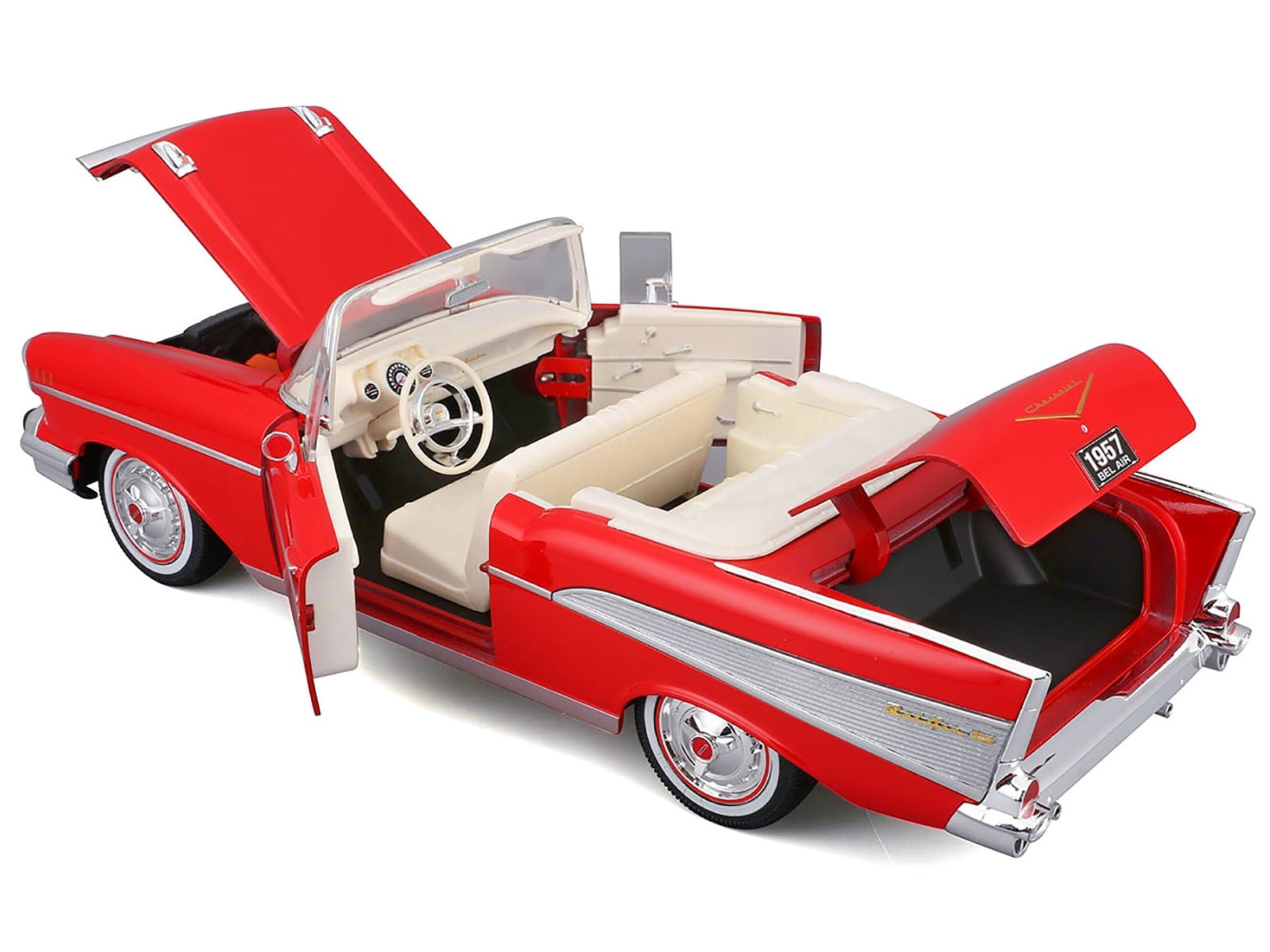 1957 Chevrolet Bel Air Convertible Red with White Interior "Special Edition" Series 1/18 Diecast Model Car by Maisto - Image 3