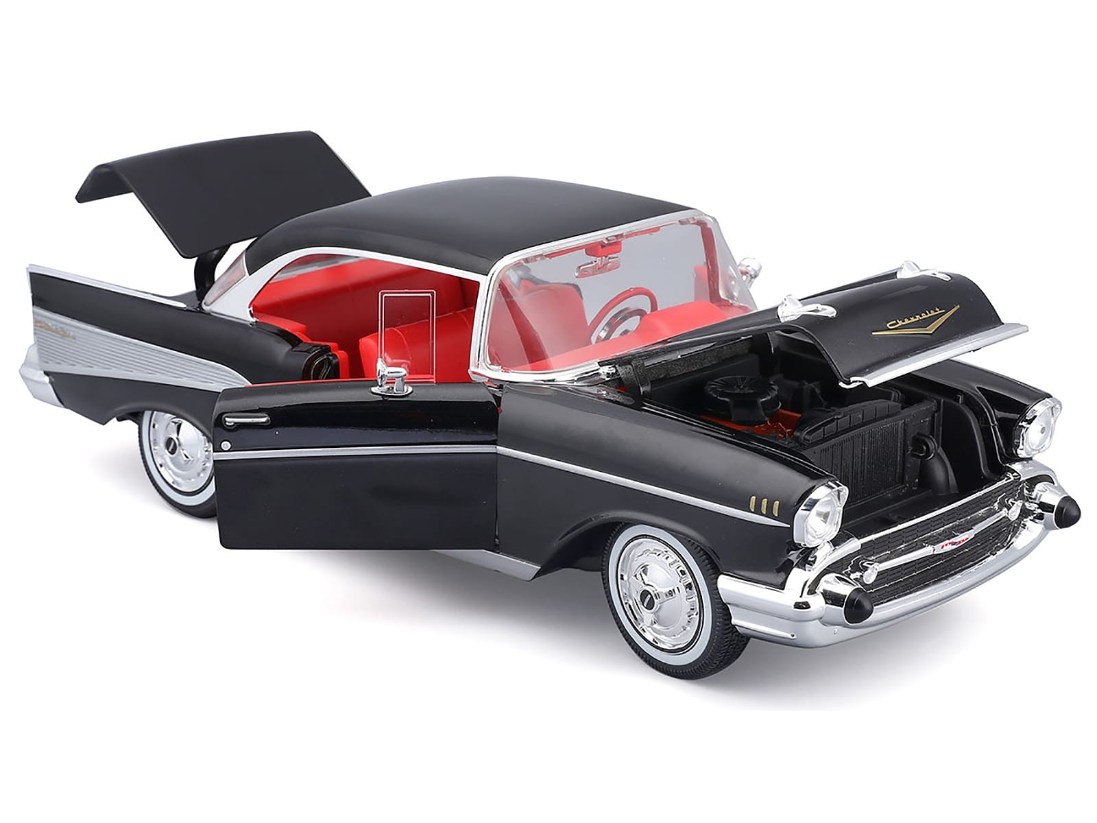 1957 Chevrolet Bel Air Coupe Black with Red Interior "Special Edition" Series 1/18 Diecast Model Car by Maisto - Image 2