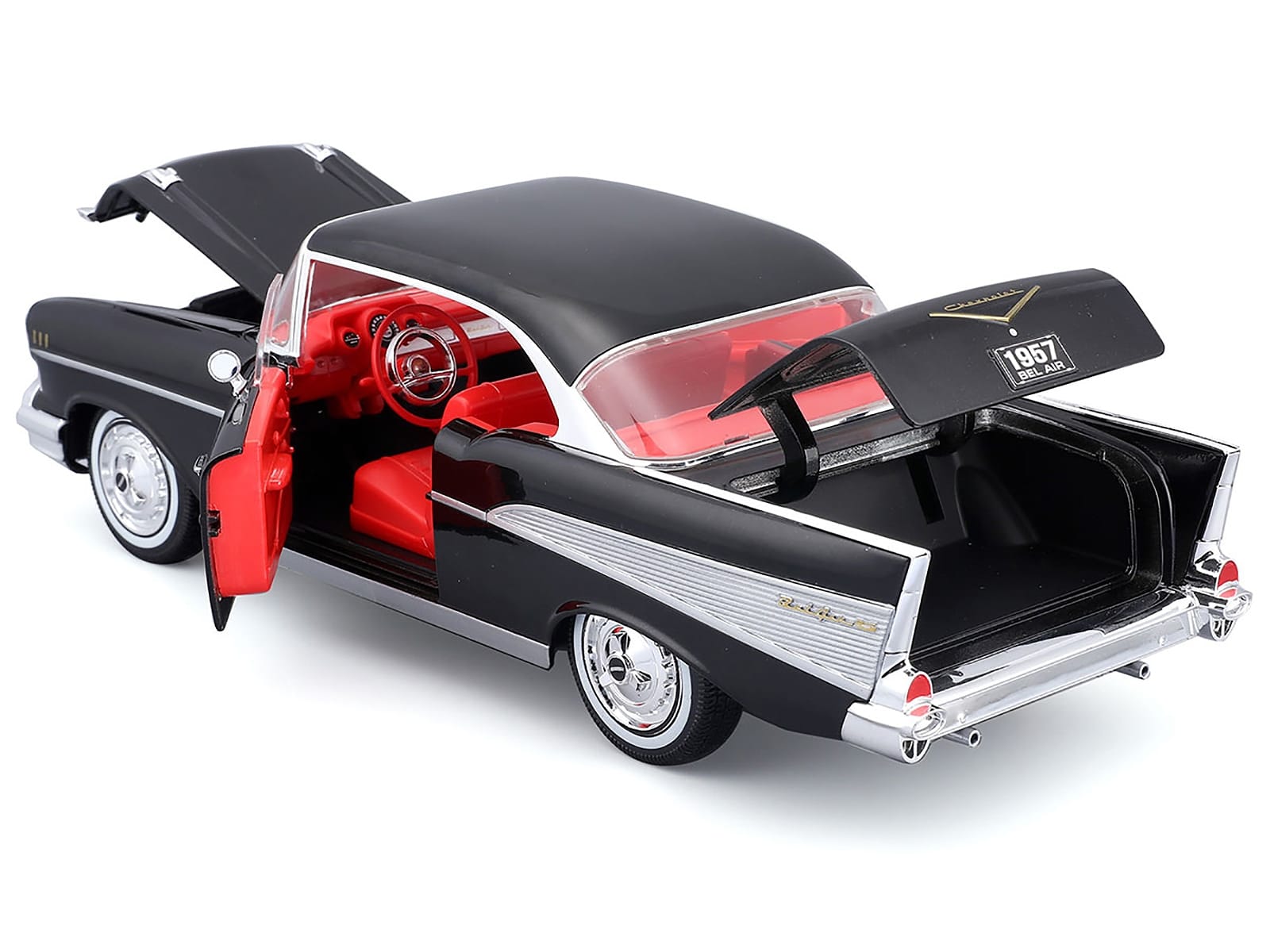 1957 Chevrolet Bel Air Coupe Black with Red Interior "Special Edition" Series 1/18 Diecast Model Car by Maisto - Image 3