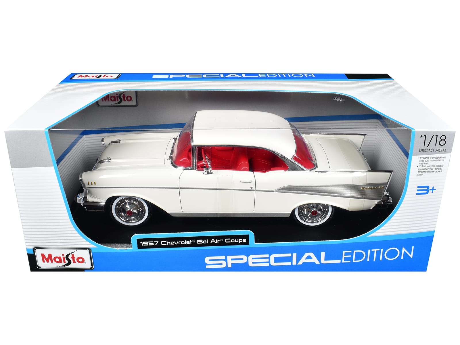 1957 Chevrolet Bel Air Coupe White with Red Interior "Special Edition" Series 1/18 Diecast Model Car by Maisto