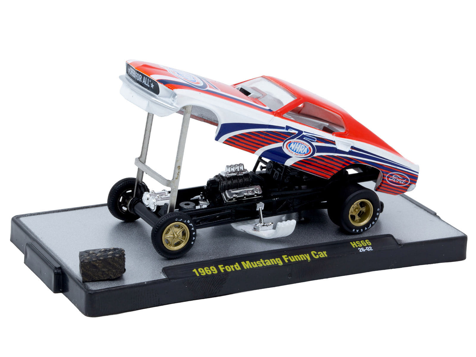 1969 Ford Mustang Funny Car "NHRA 75 Years" Red and White with Graphics Limited Edition to 3740 pieces Worldwide 1/64 Diecast Model Car by M2 Machines - Image 2
