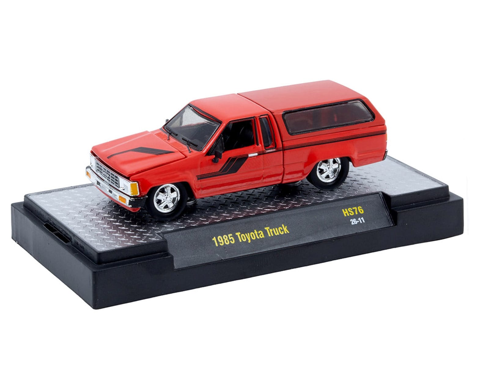 1985 Toyota SR5 Pickup Truck with Camper Shell Red with Black Stripes Limited Edition to 19844 pieces Worldwide 1/64 Diecast Model Car by M2 Machines - Image 2