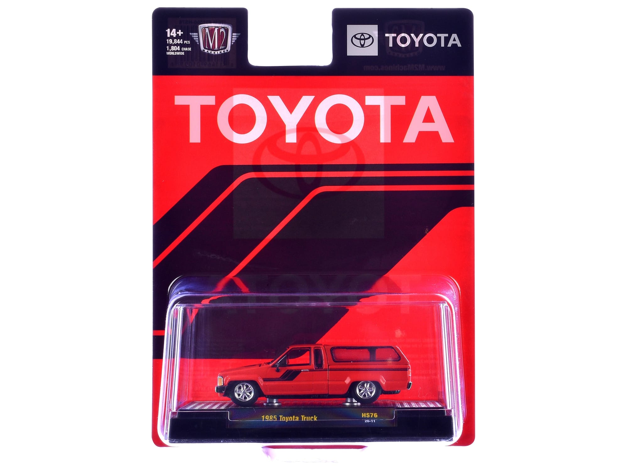1985 Toyota SR5 Pickup Truck with Camper Shell Red with Black Stripes Limited Edition to 19844 pieces Worldwide 1/64 Diecast Model Car by M2 Machines - Image 3