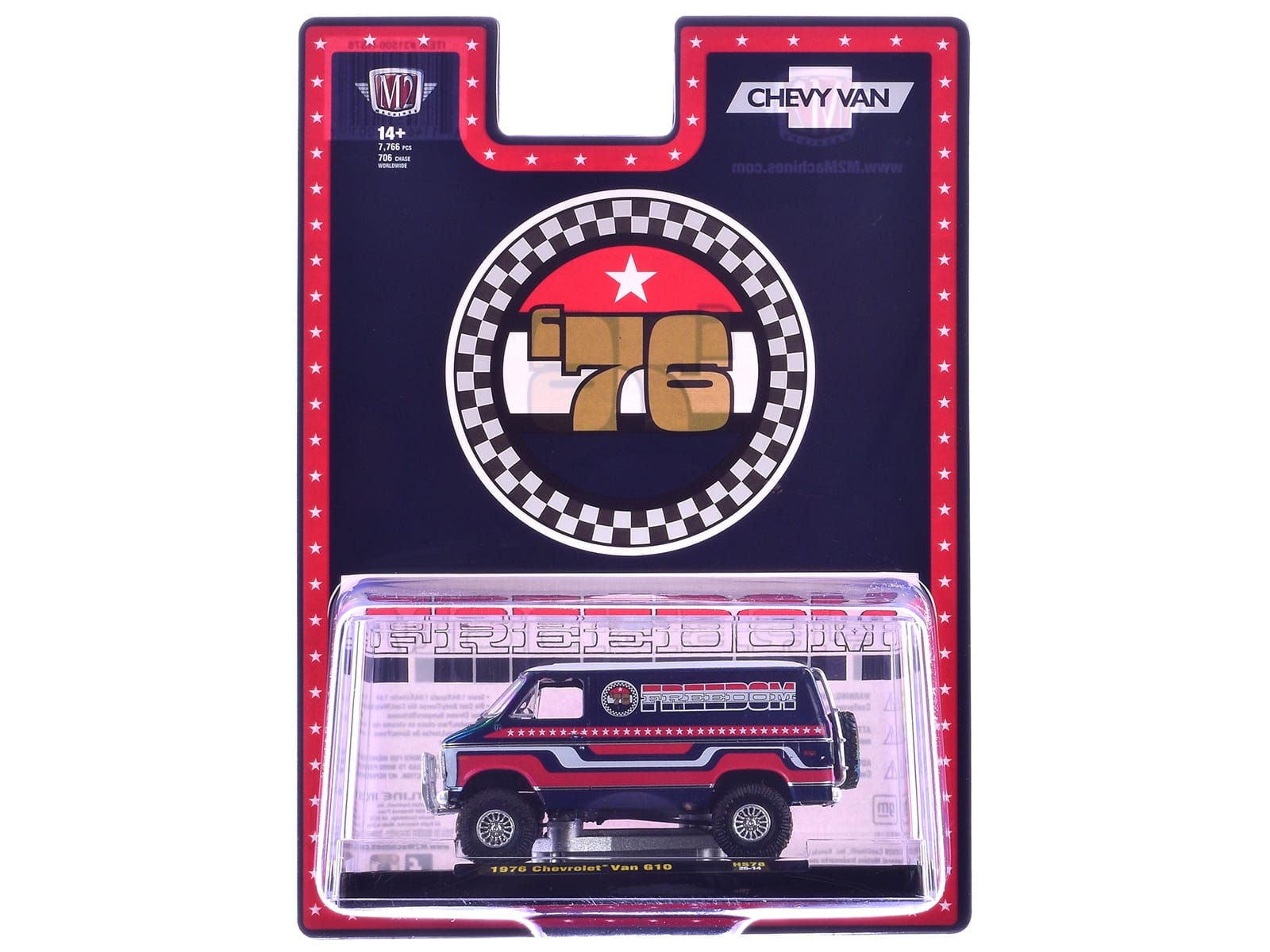 1976 Chevrolet G10 Van "Freedom '76" Dark Blue with White Top and Red and White Graphics Limited Edition to 7766 pieces 1/64 Diecast Model Car by M2 Machines - Image 3