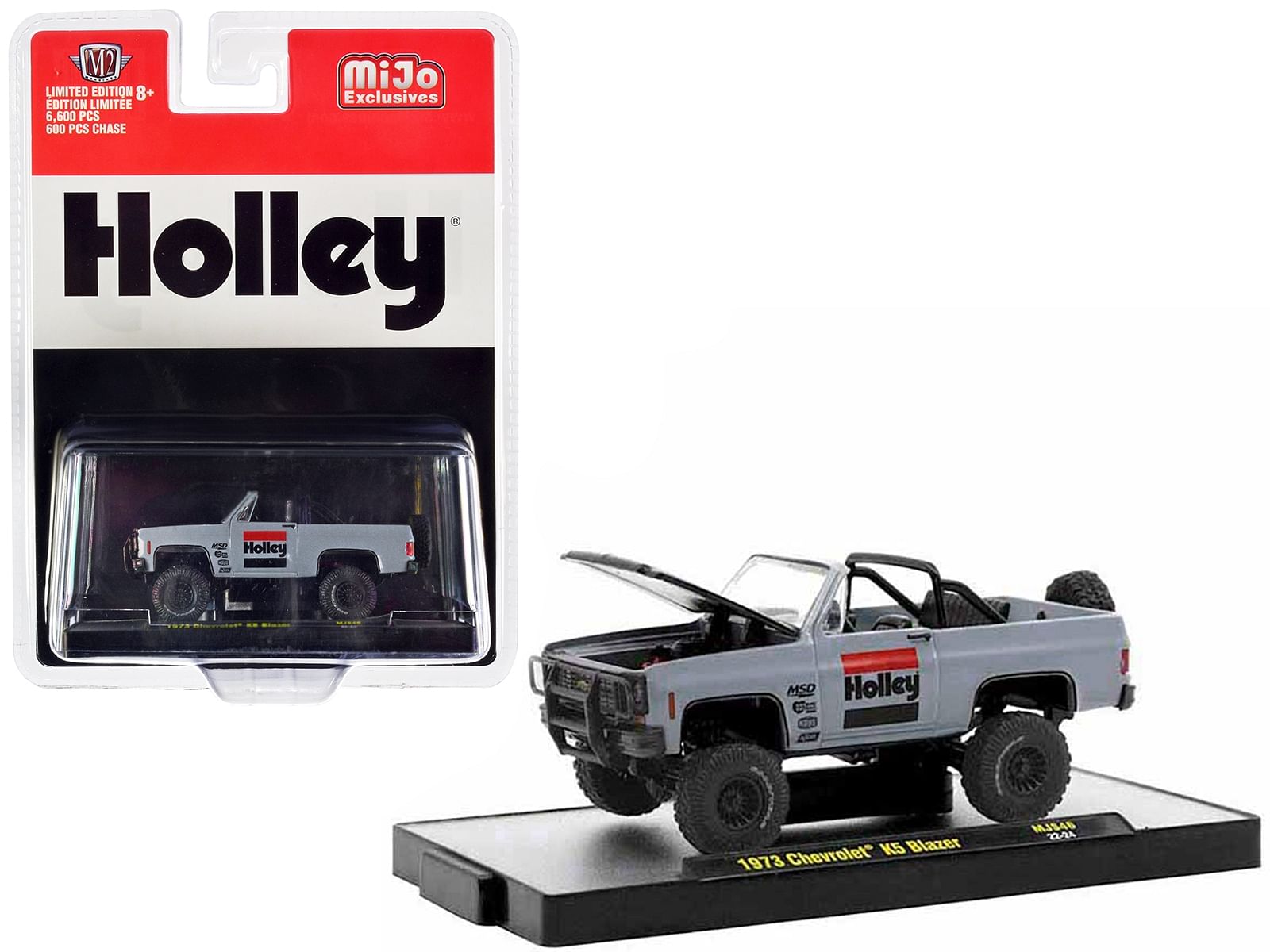 1973 Chevrolet K5 Blazer Open Top “Holley” Gray with Black Hood Limited Edition to 6600 pieces Worldwide 1/64 Diecast Model Car by M2 Machines