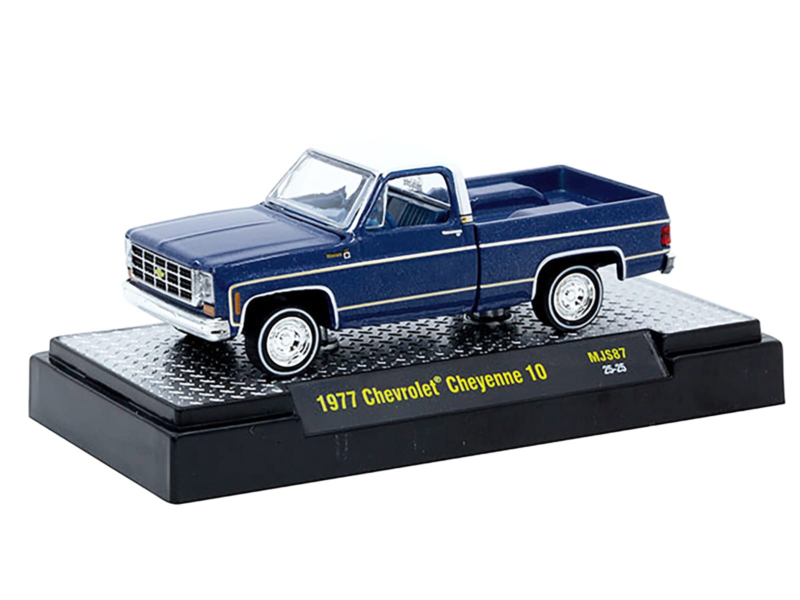 1977 Chevrolet Cheyenne 10 Pickup Truck Blue Metallic with White Top and Blue Interior Limited Edition to 7700 pieces Worldwide 1/64 Diecast Model Car by M2 Machines - Image 2