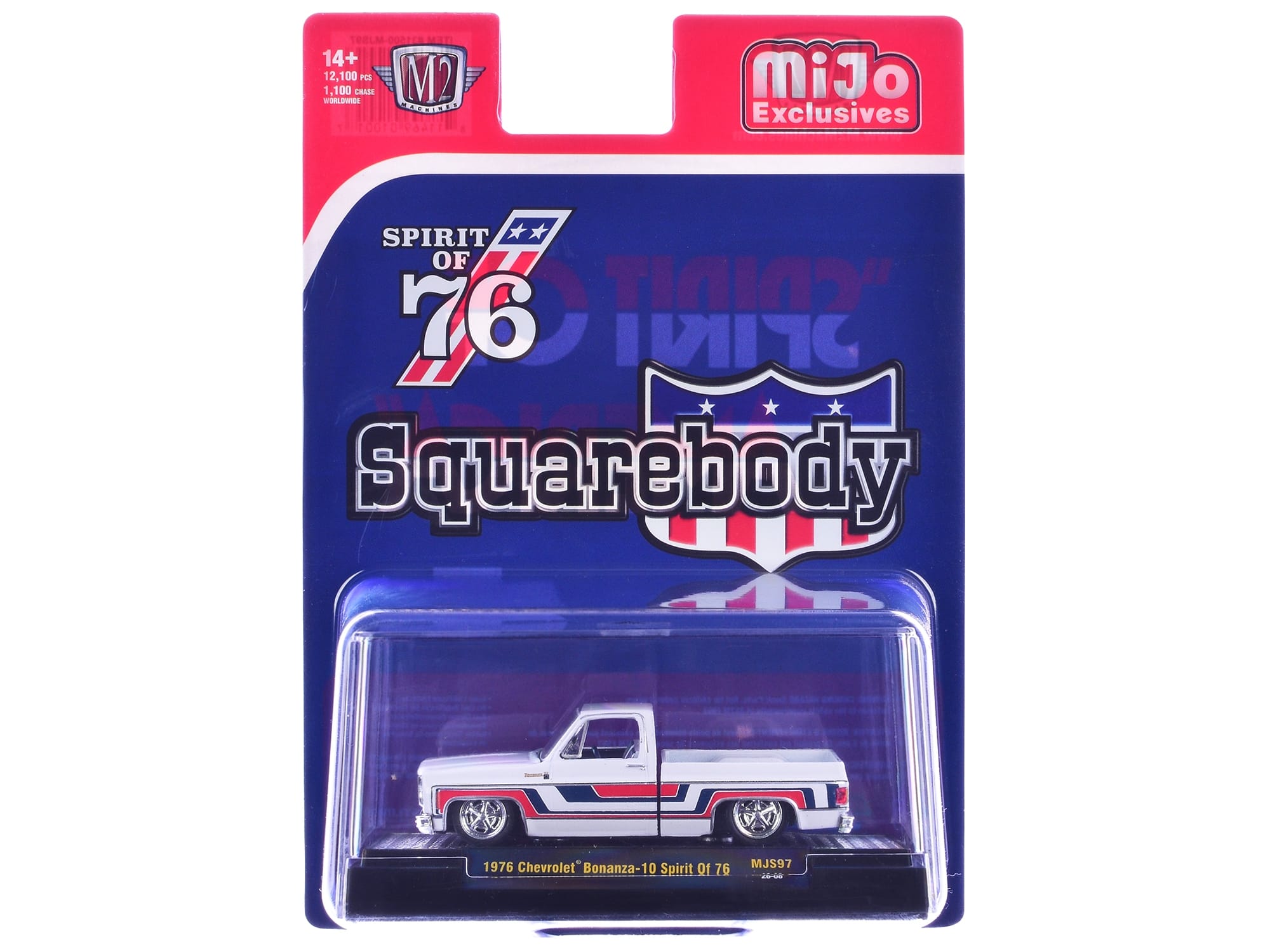 1976 Chevrolet Silverado Bonanza-10 Pickup Truck "Spirit of '76" White with Blue and Red Graphics Limited Edition to 12100 pieces Worldwide 1/64 Diecast Model Car by M2 Machines - Image 3