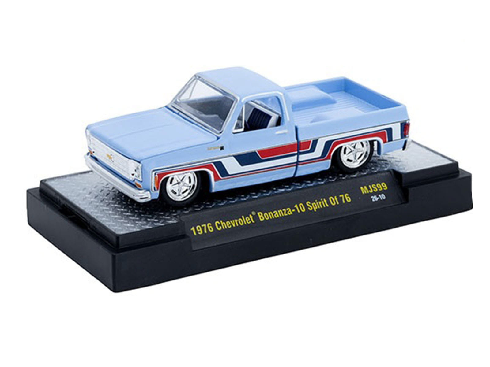 1976 Chevrolet Silverado Bonanza-10 Pickup Truck "Spirit of '76" Light Blue with Red White and Blue Graphics Limited Edition to 11770 pieces Worldwide 1/64 Diecast Model Car by M2 Machines - Image 2