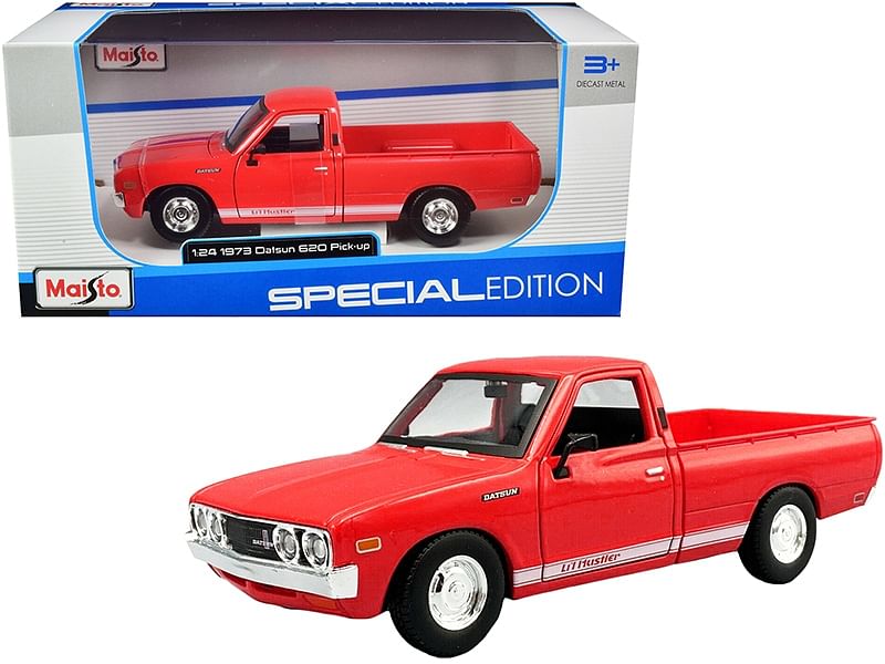 1973 Datsun 620 Pickup Truck “Li’l Hustler” Red with White Stripes “Special Edition” Series 1/24 Diecast Model Car by Maisto