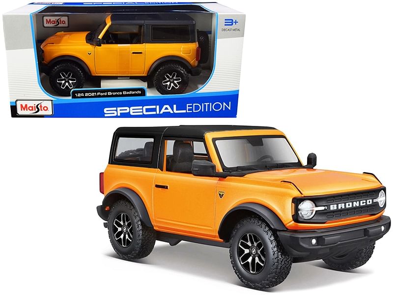 2021 Ford Bronco Badlands Orange Metallic with Black Top “Special Edition” 1/24 Diecast Model Car by Maisto