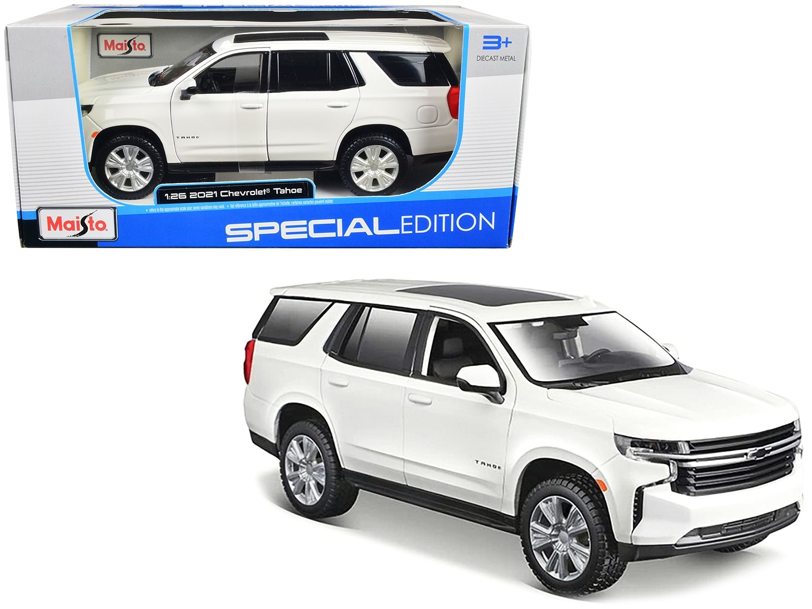 2021 Chevrolet Tahoe White with Sunroof “Special Edition” 1/26 Diecast Model Car by Maisto