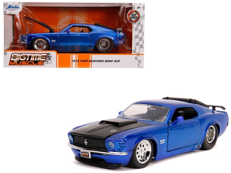 1970 Ford Mustang Boss 429 Candy Blue with Black Hood “Bigtime Muscle” 1/24 Diecast Model...