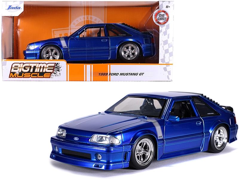 1989 Ford Mustang GT 5.0 Candy Blue with Silver Stripes “Bigtime Muscle” 1/24 Diecast Model Car by Jada