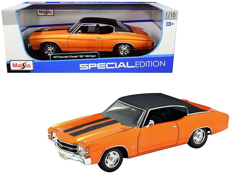 1971 Chevrolet Chevelle SS 454 Sport Orange Metallic with Black Top and Black Stripes 1/18 Diecast Model...