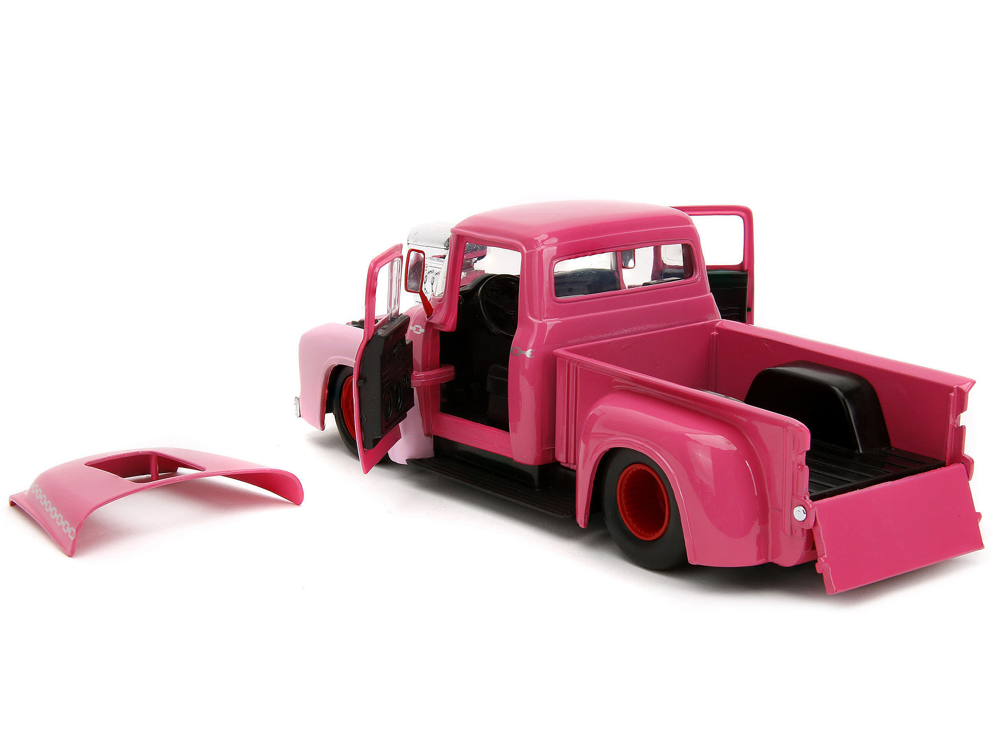 1956 Ford F-100 Pickup Truck Pink with Graphics and Franken Berry Diecast Figure “Franken Berry” “Hollywood Rides” Series 1/24 Diecast Model Car by Jada