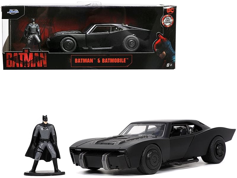 Batmobile Matt Black with Batman Diecast Figurine “The Batman” (2022) Movie “DC Comics” 1/32 Diecast Model Car by Jada