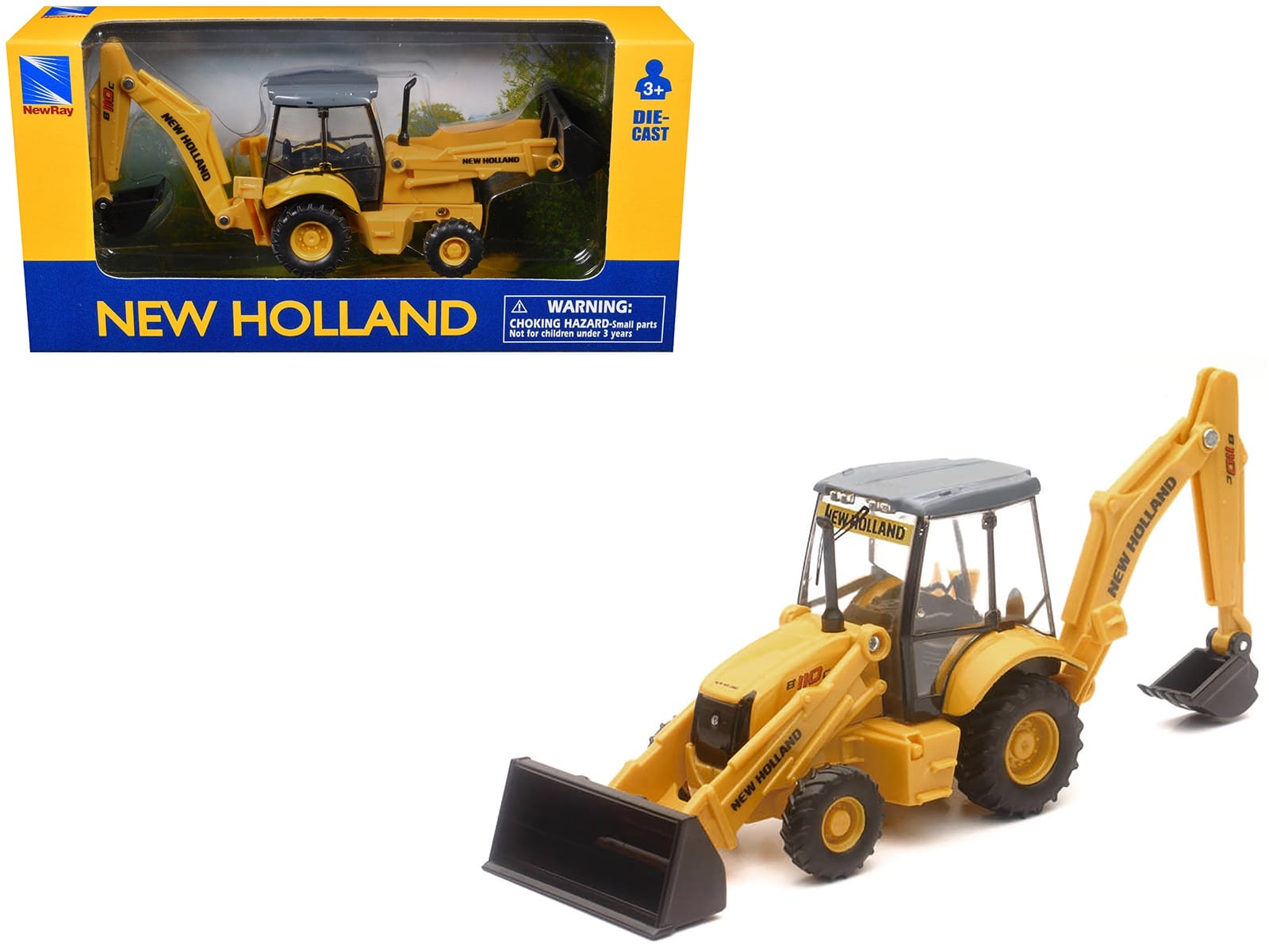 New Holland B110C Backhoe Loader Yellow Diecast Model by New Ray - Image 2