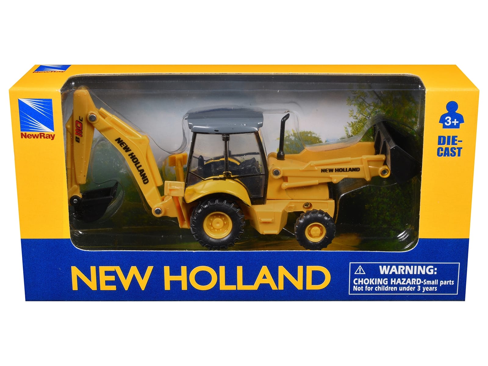 New Holland B110C Backhoe Loader Yellow Diecast Model by New Ray - Image 3