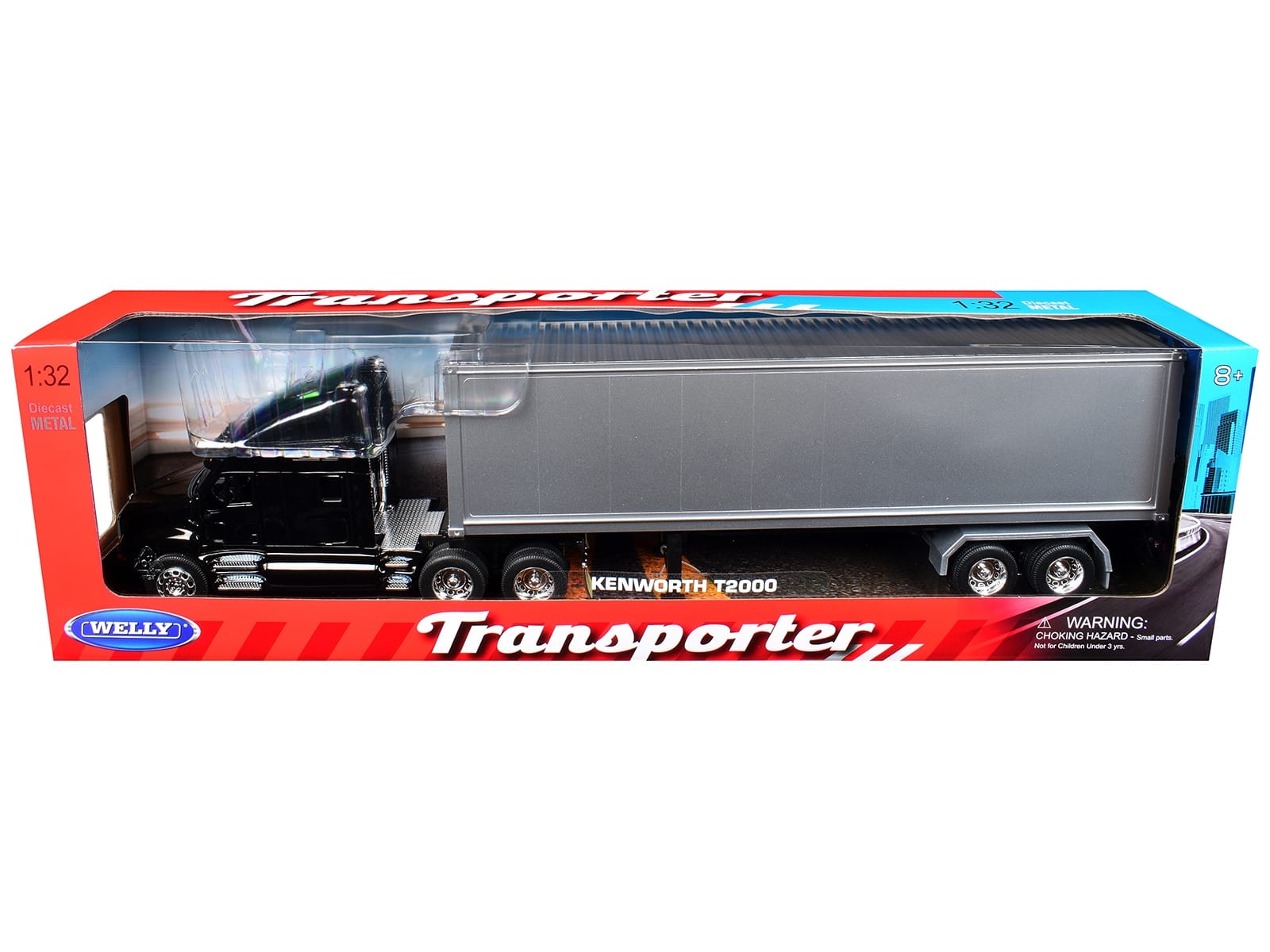 Kenworth T2000 Truck Black with Gray Container "Transporter" Series 1/32 Diecast Model by Welly