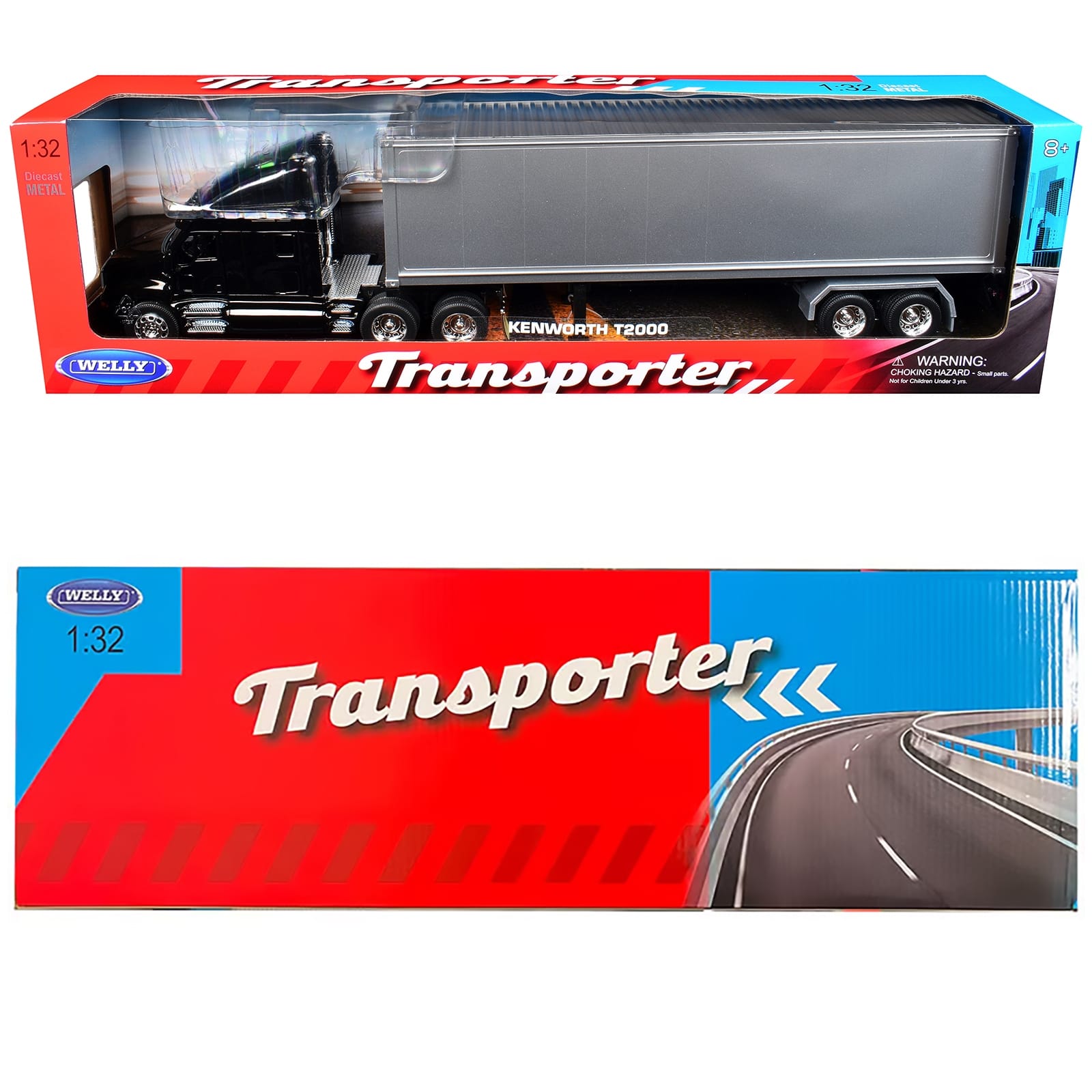 Kenworth T2000 Truck Black with Gray Container "Transporter" Series 1/32 Diecast Model by Welly - Image 3