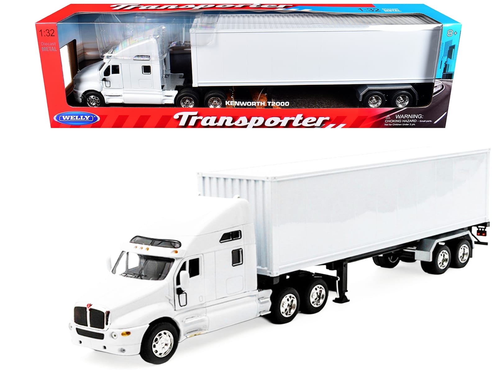 Kenworth T2000 Truck White with White Container "Transporter" Series 1/32 Diecast Model by Welly