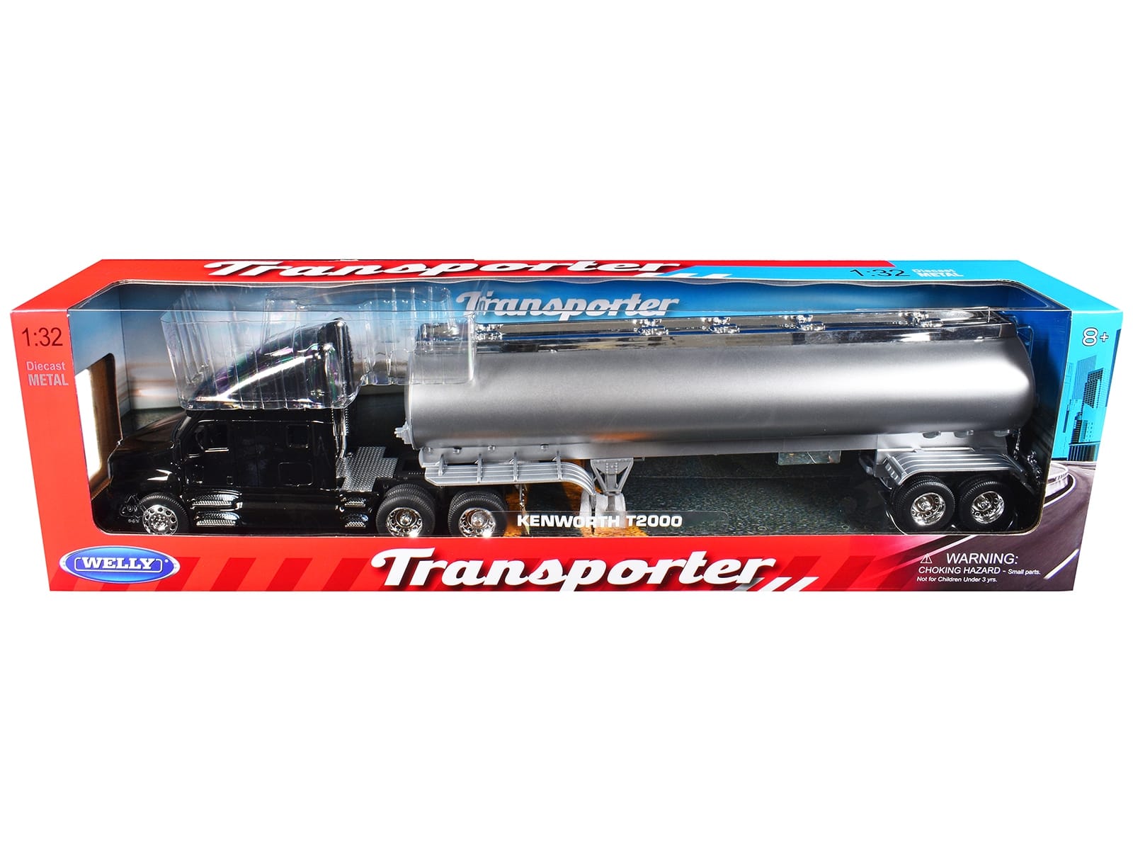 Kenworth T2000 Truck Black with Silver Tanker Trailer "Transporter" Series 1/32 Diecast Model by Welly - Image 3