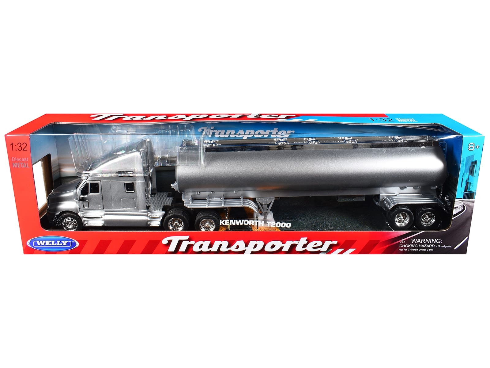 Kenworth T2000 Truck Silver Metallic with Silver Tanker Trailer "Transporter" Series 1/32 Diecast Model by Welly - Image 3