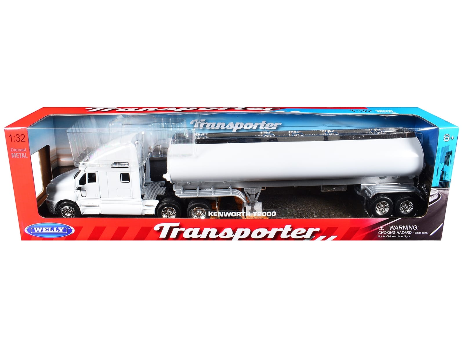 Kenworth T2000 Truck White with White Tanker Trailer "Transporter" Series 1/32 Diecast Model by Welly