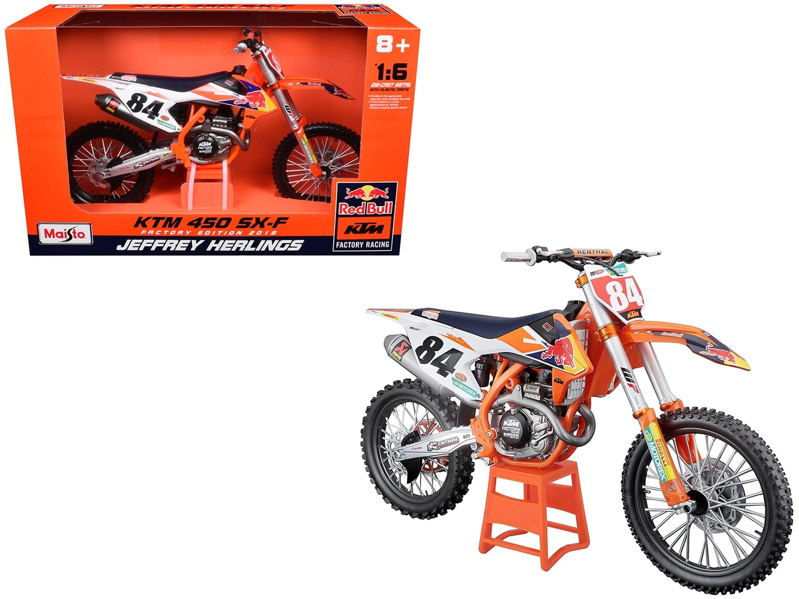 KTM 450 SX-F #84 Jeffrey Herlings "Red Bull KTM Factory Racing" (2018) 1/6 Diecast Motorcycle Model by Maisto - Image 3