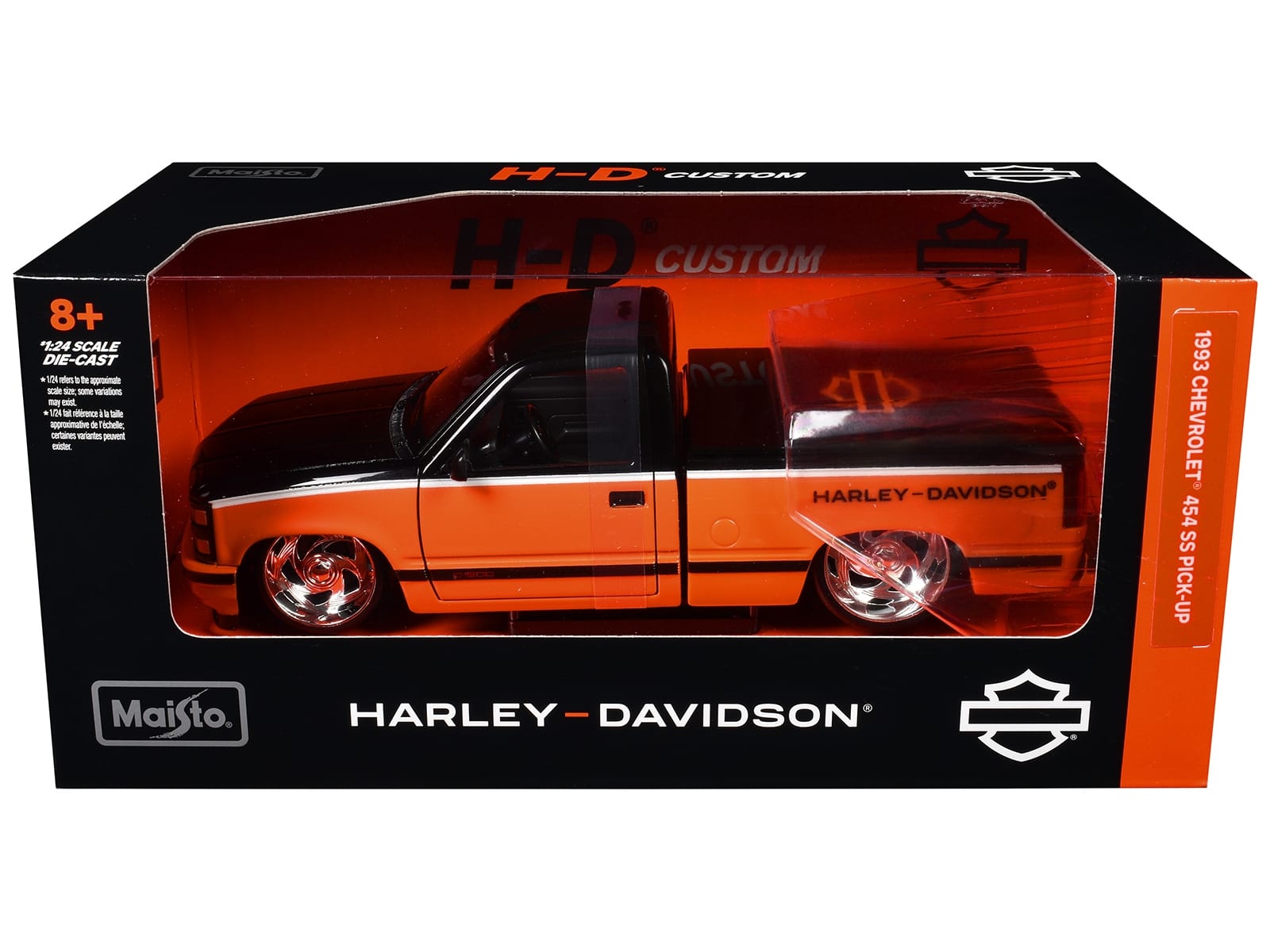 1993 Chevrolet 454 SS Pickup Truck "Harley Davidson" Black and Orange "H-D Custom" Series 1/24 Diecast Model Car by Maisto - Image 3