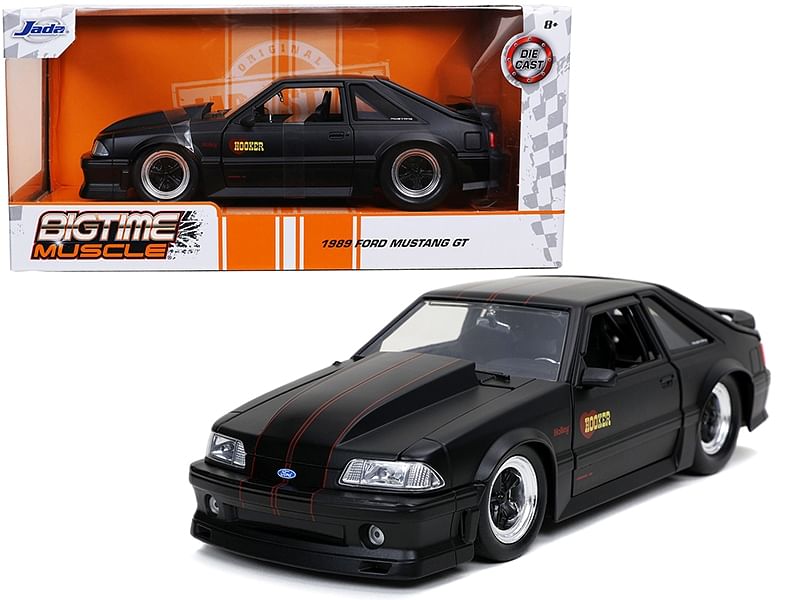 1989 Ford Mustang GT “Hooker” Matt Black with Red Stripes “Bigtime Muscle” 1/24 Diecast Model Car by Jada