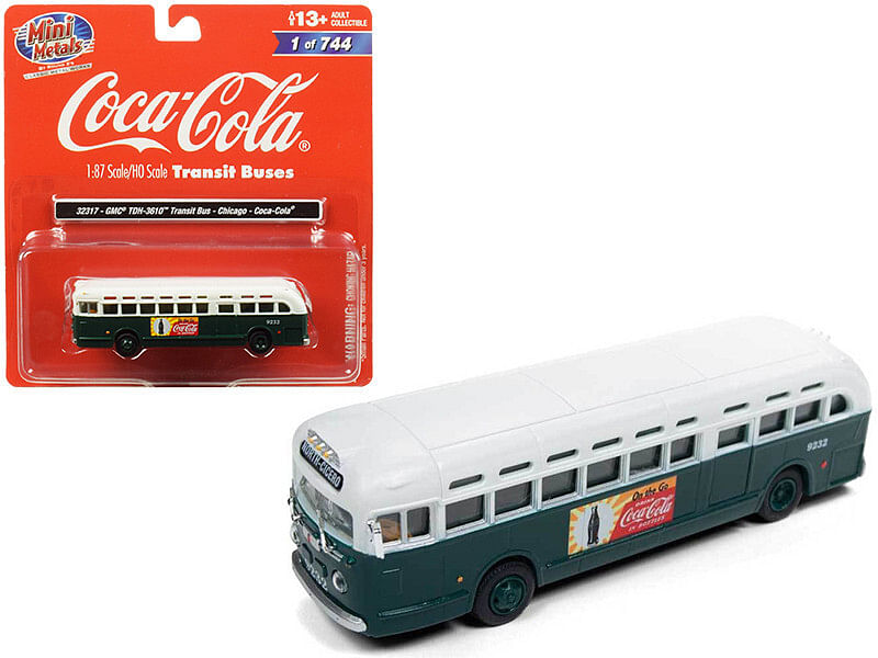GMC TDH-3610 Transit Bus (Chicago) “Coca Cola” Green with White Top 1/87 (HO) Scale Model by Classic Metal Works