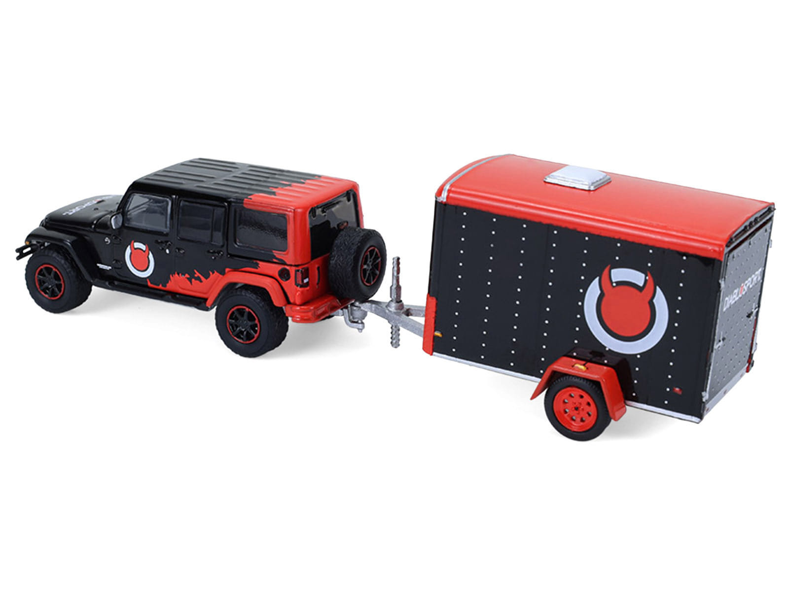 2012 Jeep Wrangler Unlimited "Diablo Sport" Black with Red Graphics and Small Cargo Trailer "Hitch & Tow" Series 33 1/64 Diecast Model Cars by Greenlight - Image 3