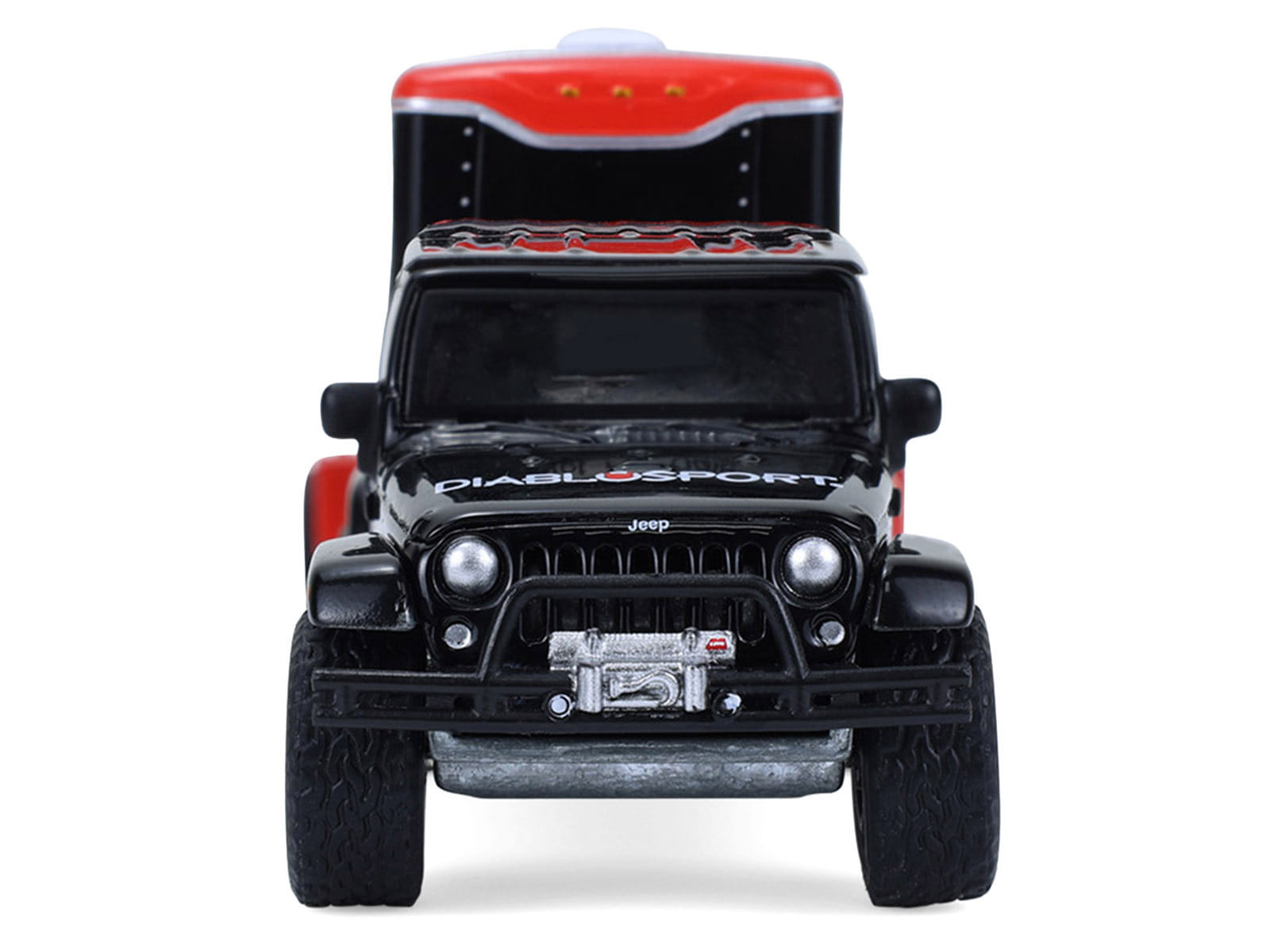 2012 Jeep Wrangler Unlimited "Diablo Sport" Black with Red Graphics and Small Cargo Trailer "Hitch & Tow" Series 33 1/64 Diecast Model Cars by Greenlight - Image 4