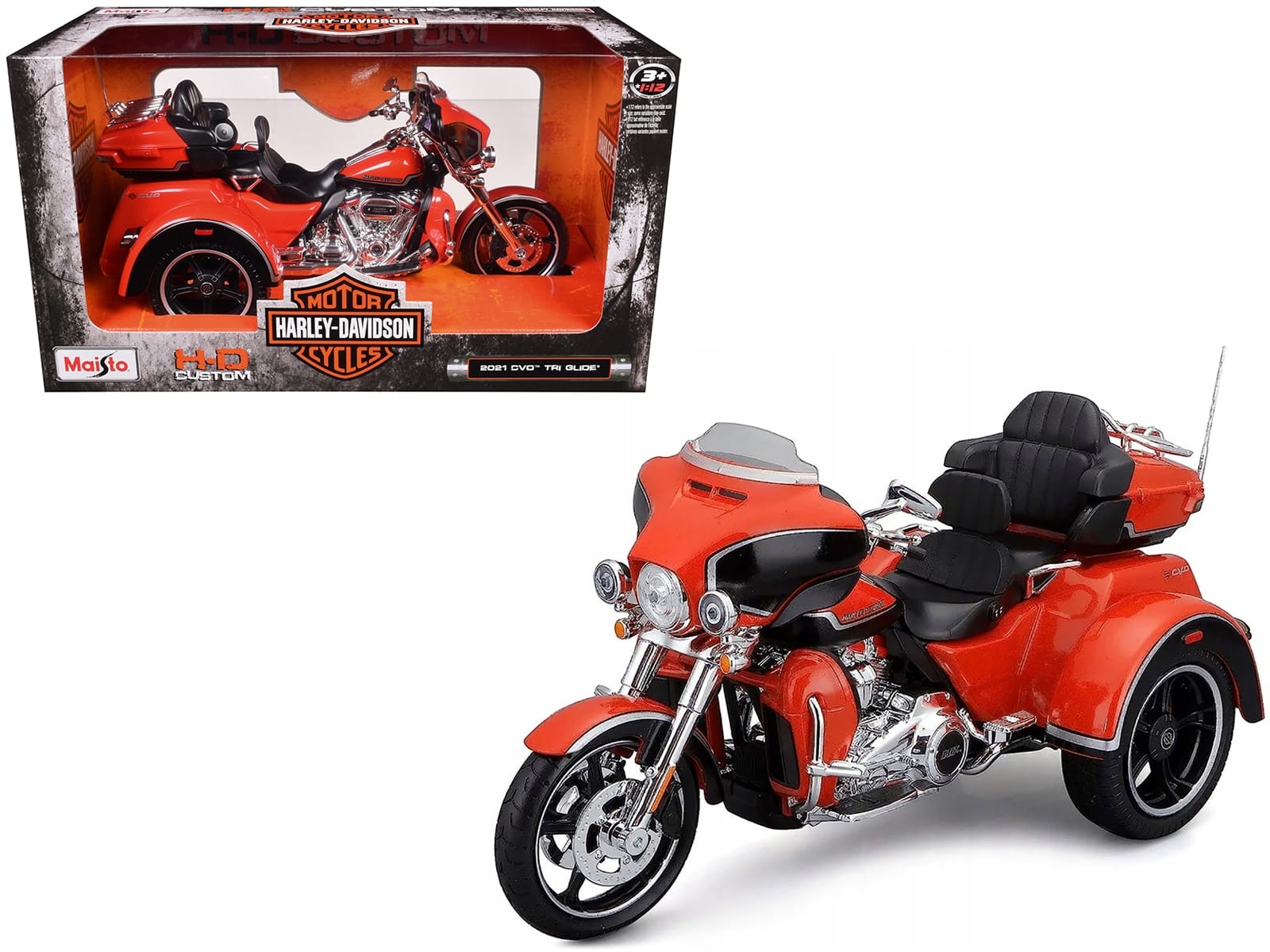 2021 Harley Davidson CVO Tri Glide Motorcycle Orange "H-D Custom" 1/12 Diecast Model by Maisto - Image 5