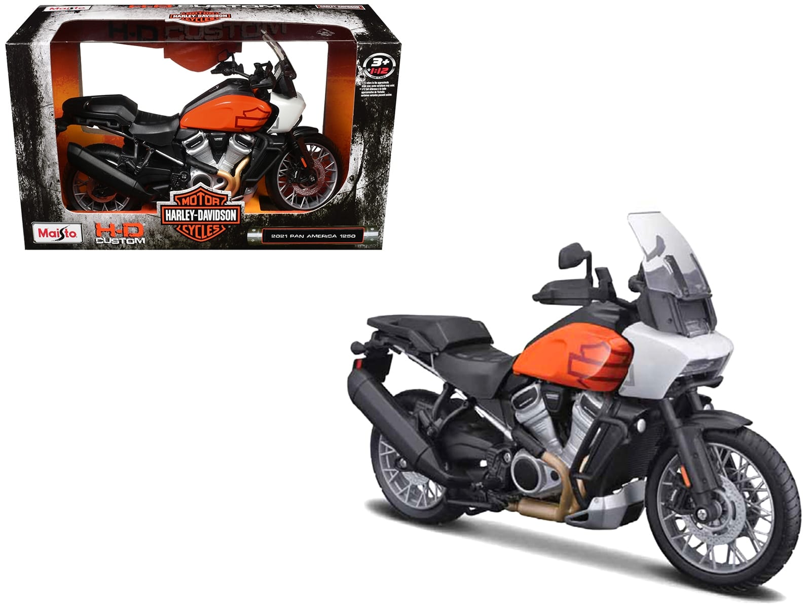 2021 Harley Davidson Pan America 1250 Motorcycle Orange and Black "H-D Custom" 1/12 Diecast Model by Maisto - Image 2