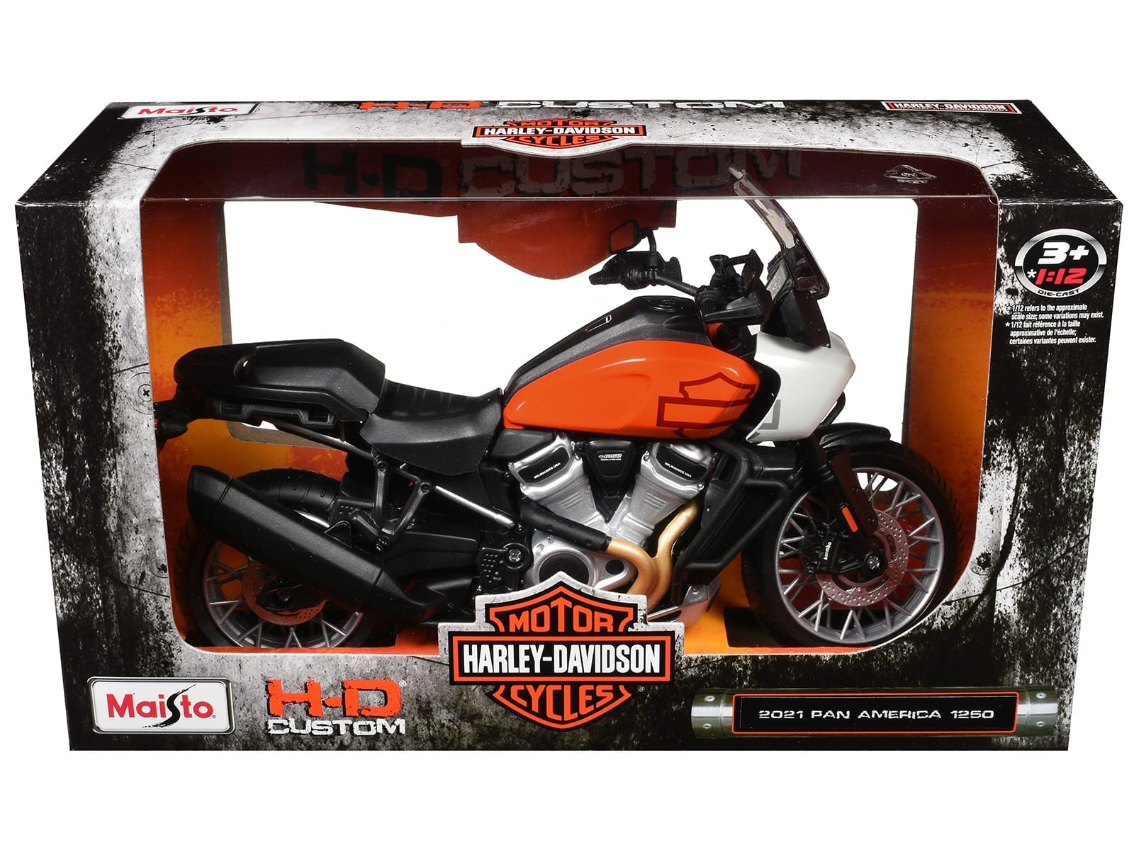2021 Harley Davidson Pan America 1250 Motorcycle Orange and Black "H-D Custom" 1/12 Diecast Model by Maisto - Image 3
